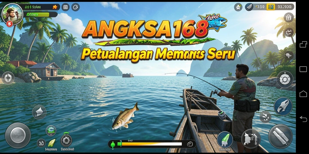 Screenshot gameplay ANGKASA168 menampilkan suasana memancing yang menenangkan.