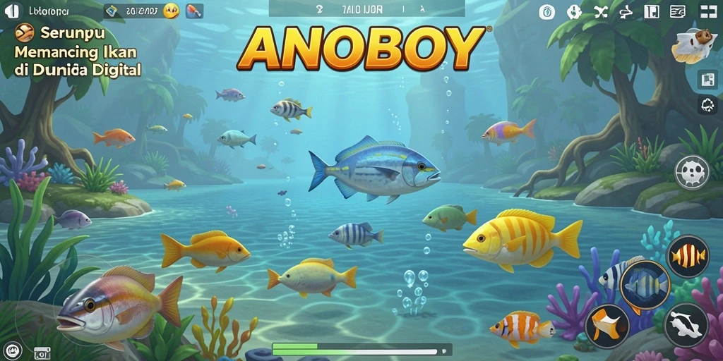 Screenshot gameplay ANOBOY menampilkan momen seru saat menembak ikan.