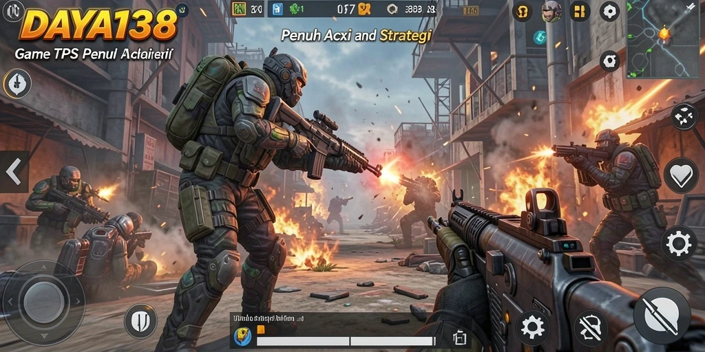 Screenshot utama DAYA138 menampilkan aksi gameplay TPS yang seru.