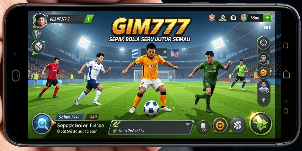 Tampilan grafis GIM777 saat pertandingan sepak bola berlangsung.