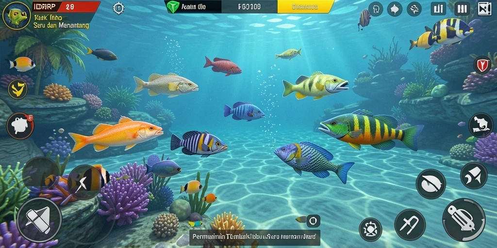 Tampilan gameplay seru di IDRRP saat menembak ikan.