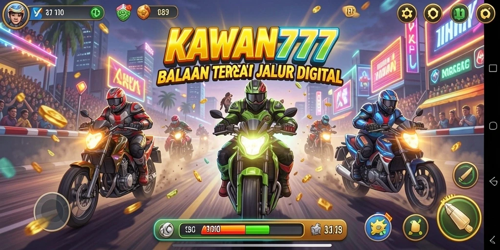 Screenshot KAWAN777 menampilkan aksi balapan yang cepat dan seru.