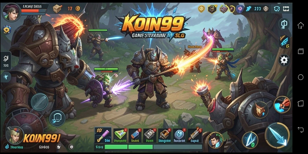 Screenshot KOIN99 menampilkan pertempuran epik dalam gameplay strategis.