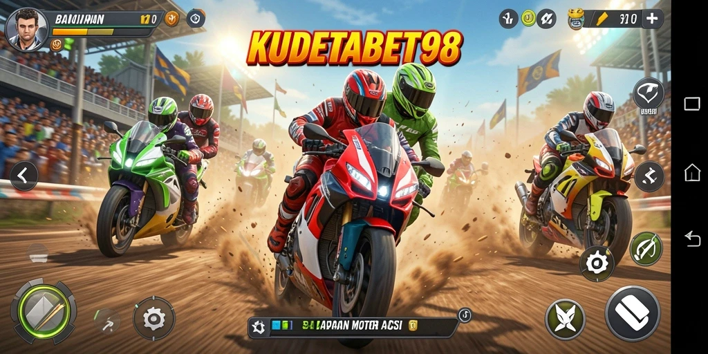 Tampilan gameplay KUDETABET98 dengan aksi balapan motor yang mendebarkan.