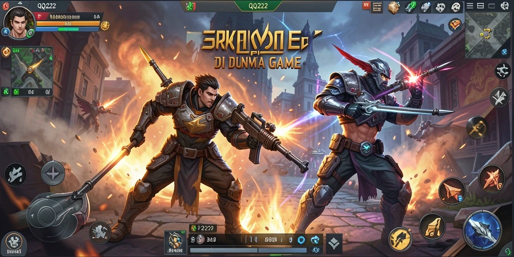 Tangkapan layar gameplay QQ222 menampilkan aksi pertarungan yang mendebarkan.