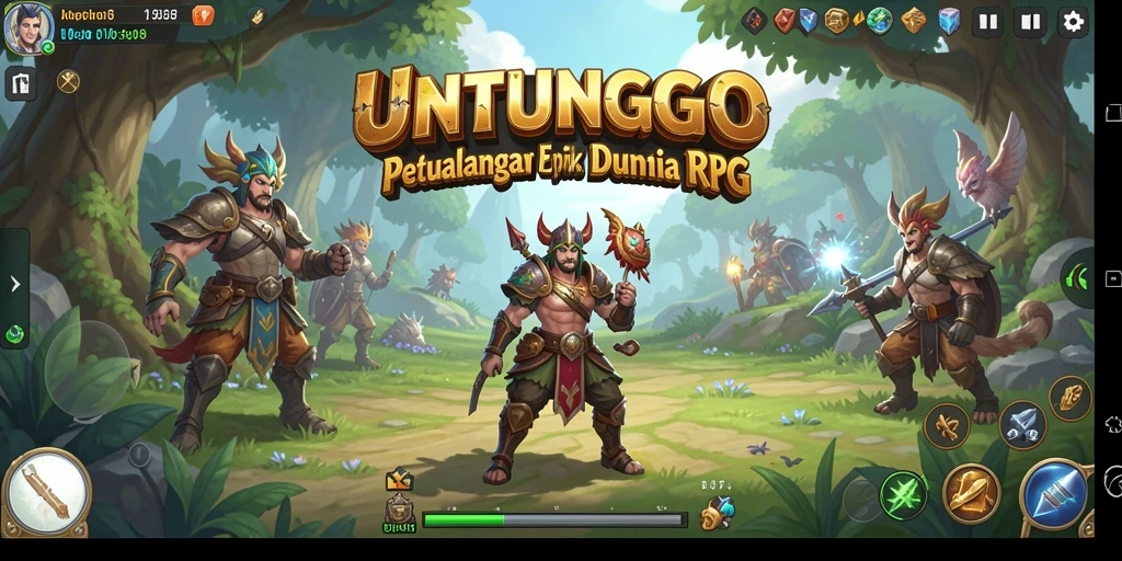 Tangkapan layar UNTUNGGO menampilkan pertarungan epik di dunia RPG.